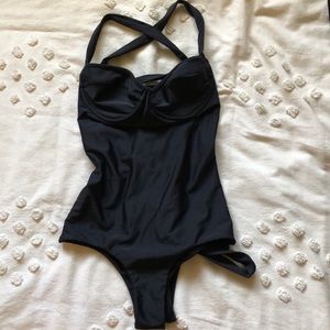 Tori Praver lace up back one piece swimsuit